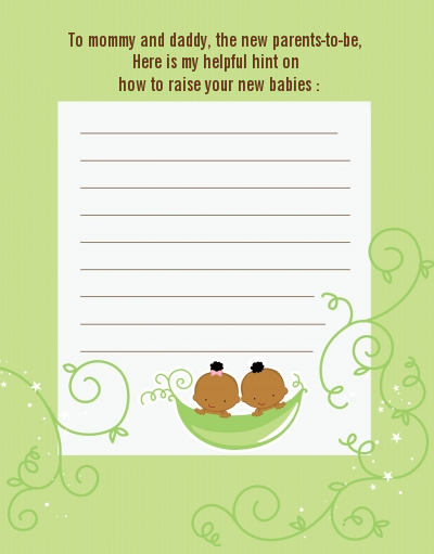 Twins Two Peas in a Pod African American - Baby Shower Notes of Advice