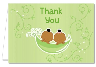 Twins Two Peas in a Pod African American - Baby Shower Thank You Cards