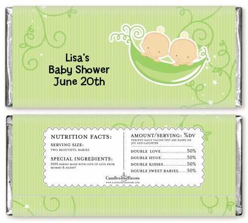 Twins Two Peas in a Pod Caucasian - Personalized Baby Shower Candy Bar Wrappers
