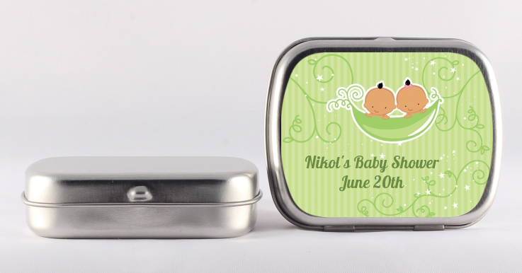 Twins Two Peas in a Pod Hispanic - Personalized Baby Shower Mint Tins