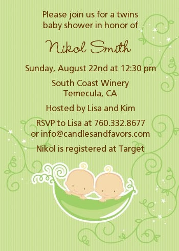 Twins Two Peas in a Pod Caucasian - Baby Shower Invitations