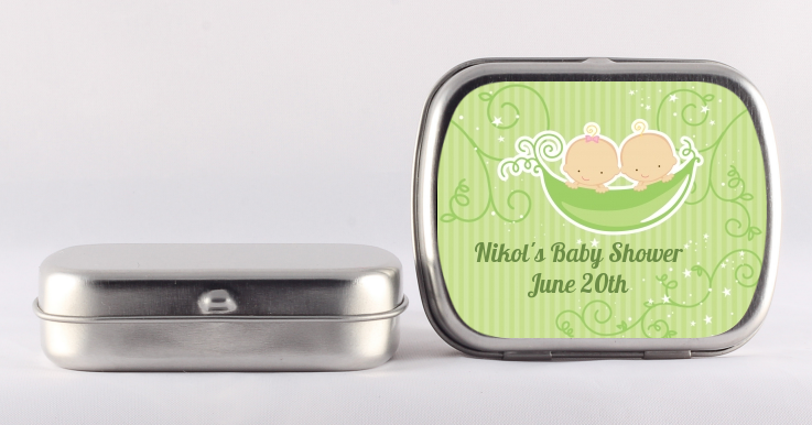 Twins Two Peas in a Pod Caucasian - Personalized Baby Shower Mint Tins