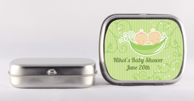 Twins Two Peas in a Pod Caucasian - Personalized Baby Shower Mint Tins