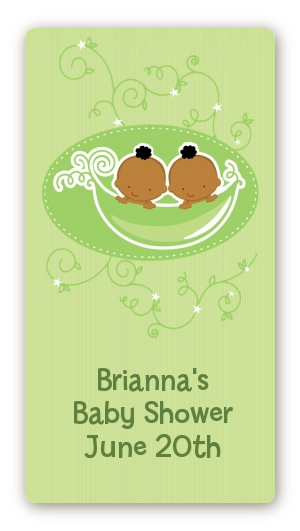 Twins Two Peas in a Pod African American - Custom Rectangle Baby Shower Sticker/Labels