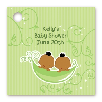 Twins Two Peas in a Pod African American - Personalized Baby Shower Card Stock Favor Tags