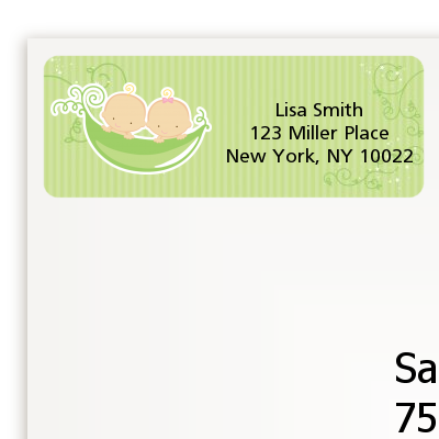 Twins Two Peas in a Pod Caucasian - Baby Shower Return Address Labels