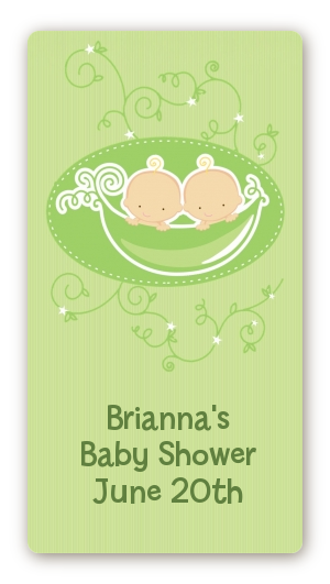 Twins Two Peas in a Pod Caucasian - Custom Rectangle Baby Shower Sticker/Labels