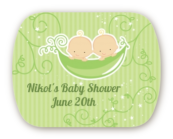 Twins Two Peas in a Pod Caucasian - Personalized Baby Shower Rounded Corner Stickers