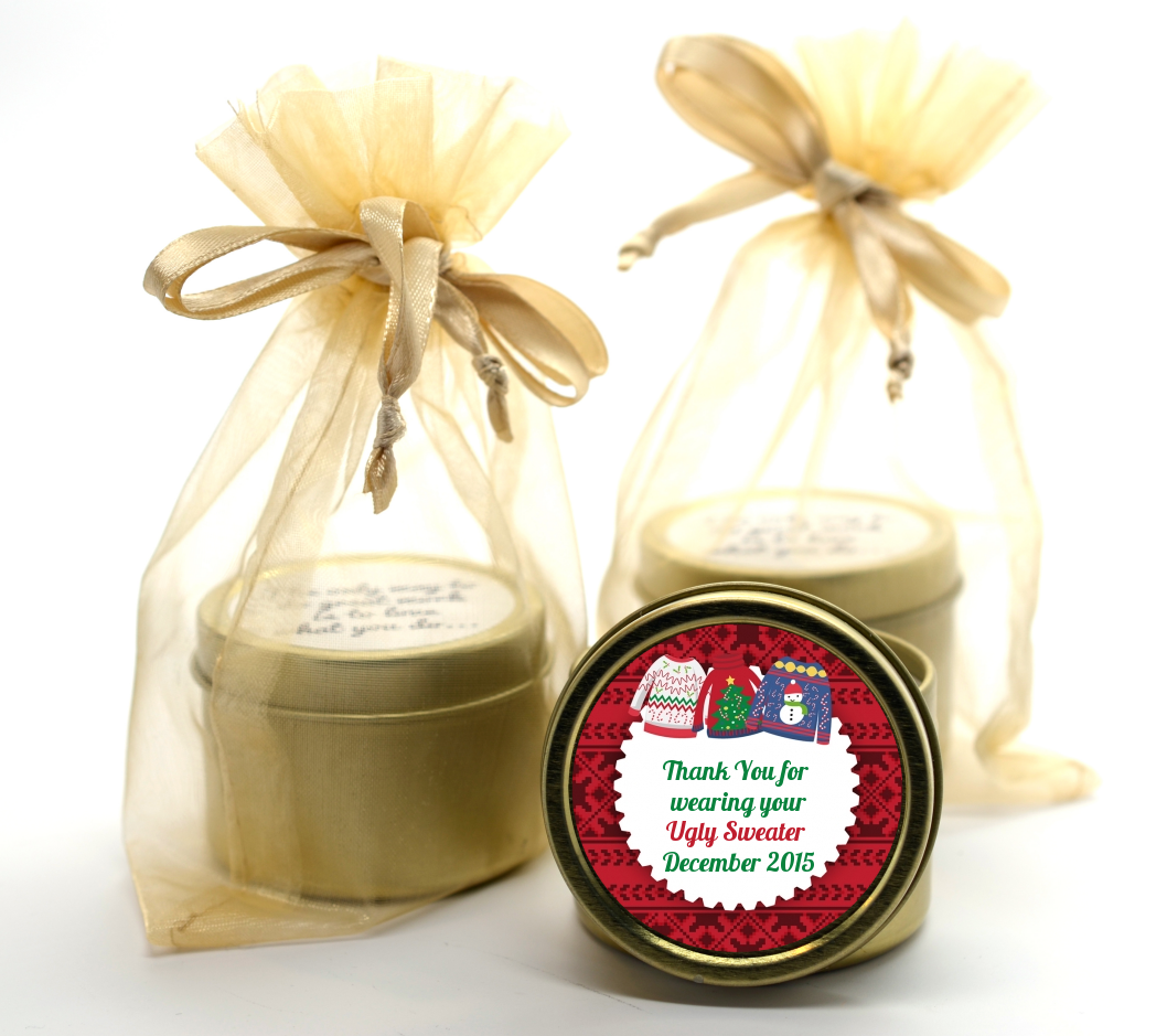 Ugly Sweater - Christmas Gold Tin Candle Favors
