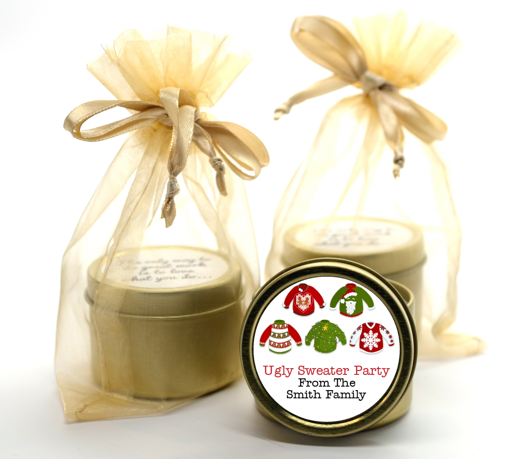 Ugly Sweater Party - Christmas Gold Tin Candle Favors