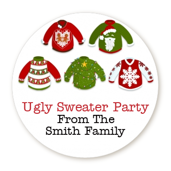 Ugly Sweater Party - Round Personalized Christmas Sticker Labels
