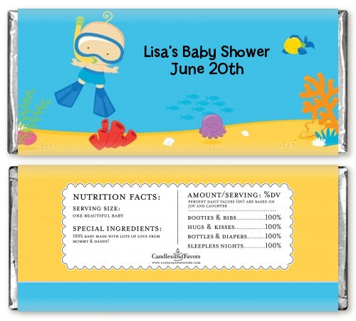 Under the Sea Baby Boy Snorkeling - Personalized Baby Shower Candy Bar Wrappers