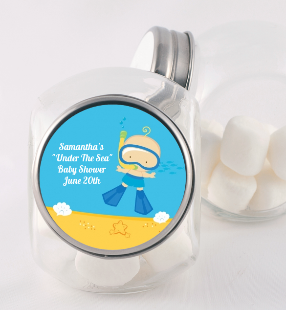 Under the Sea Baby Boy Snorkeling - Personalized Baby Shower Candy Jar