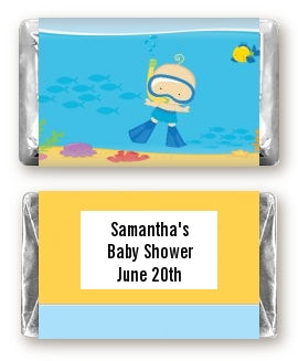 Under the Sea Baby Boy Snorkeling - Personalized Baby Shower Mini Candy Bar Wrappers