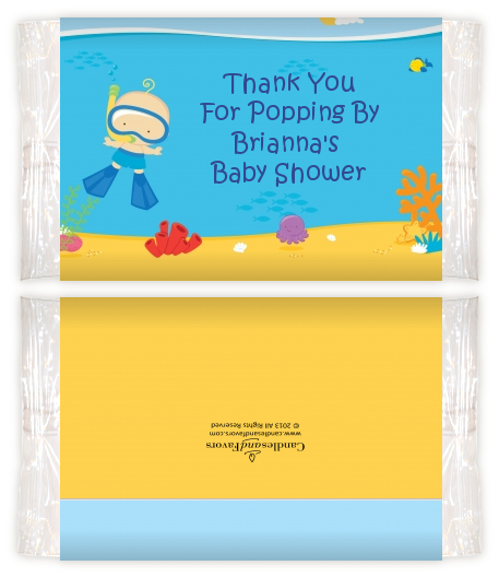 Under the Sea Baby Boy Snorkeling - Personalized Popcorn Wrapper Baby Shower Favors