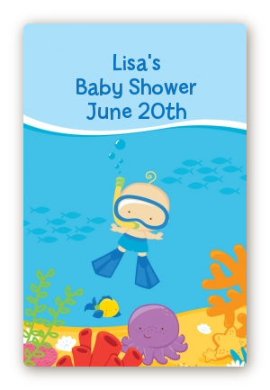 Under the Sea Baby Boy Snorkeling - Custom Large Rectangle Baby Shower Sticker/Labels