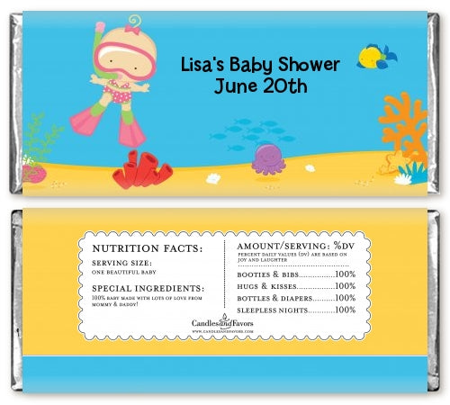 Under the Sea Baby Girl Snorkeling - Personalized Baby Shower Candy Bar Wrappers