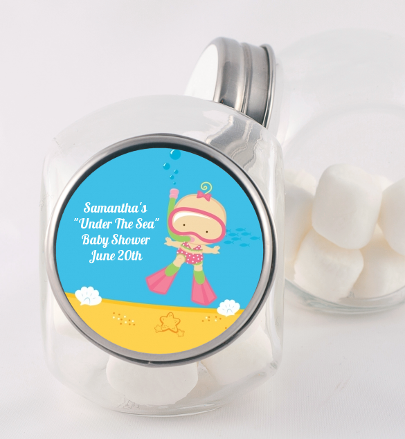 Under the Sea Baby Girl Snorkeling - Personalized Baby Shower Candy Jar