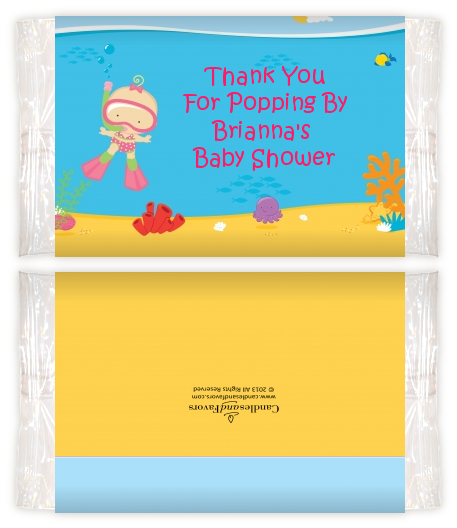 Under the Sea Baby Girl Snorkeling - Personalized Popcorn Wrapper Baby Shower Favors