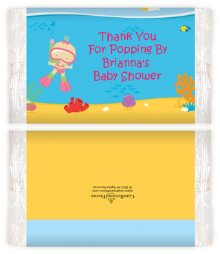 Under the Sea Baby Girl Snorkeling - Personalized Popcorn Wrapper Baby Shower Favors