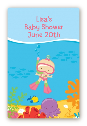 Under the Sea Baby Girl Snorkeling - Custom Large Rectangle Baby Shower Sticker/Labels
