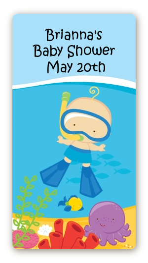 Under the Sea Baby Boy Snorkeling - Custom Rectangle Baby Shower Sticker/Labels