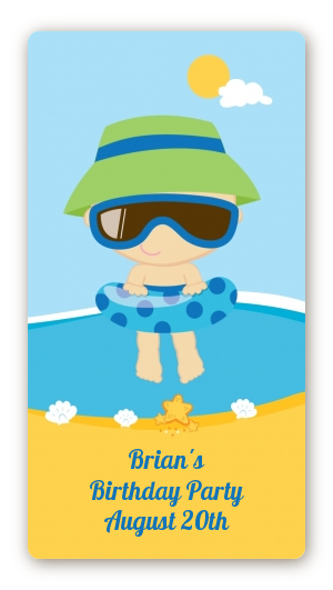 Beach Boy - Custom Rectangle Birthday Party Sticker/Labels