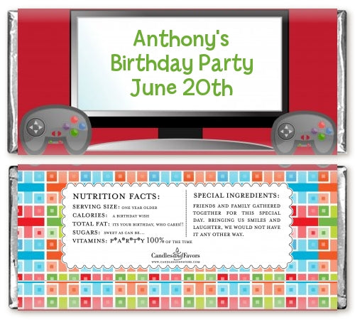 Video Game Time - Personalized Birthday Party Candy Bar Wrappers