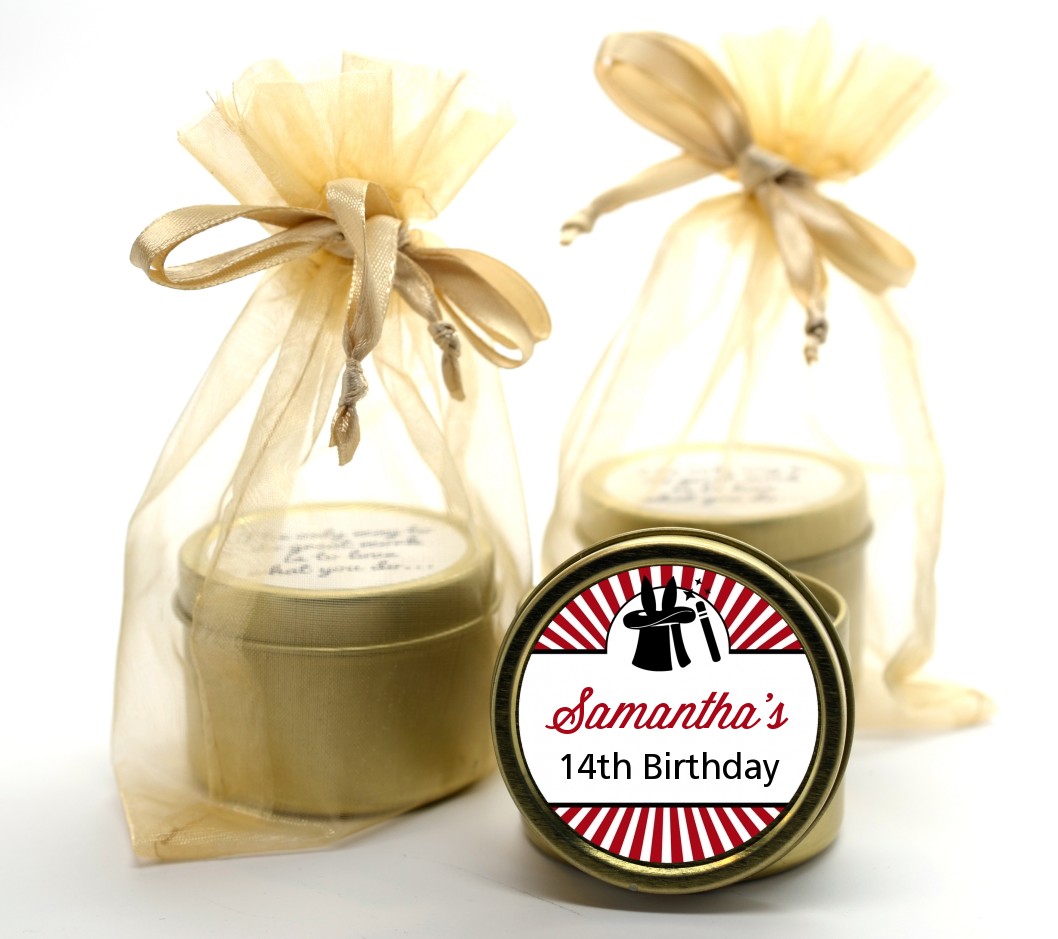 Vintage Magic - Birthday Party Gold Tin Candle Favors