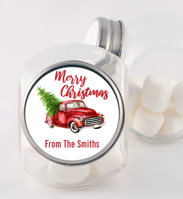 Vintage Red Truck - Personalized Christmas Candy Jar