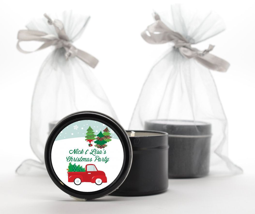 Vintage Red Truck With Tree - Christmas Black Candle Tin Favors