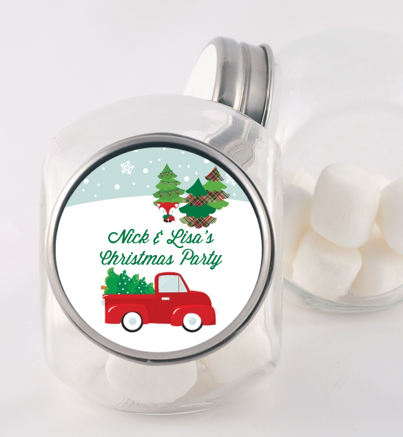 Vintage Red Truck With Tree - Personalized Christmas Candy Jar