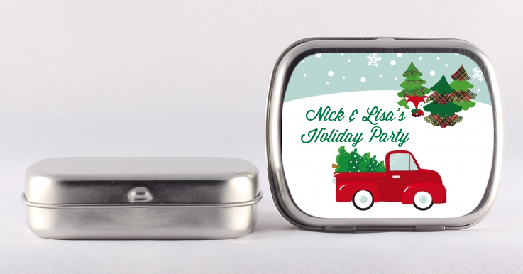 Vintage Red Truck With Tree - Personalized Christmas Mint Tins