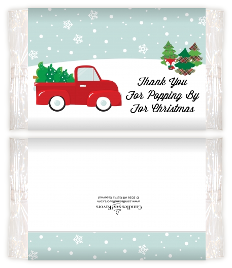 Vintage Red Truck With Tree - Personalized Popcorn Wrapper Christmas Favors