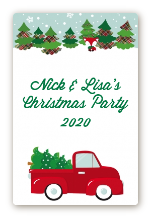 Vintage Red Truck With Tree - Custom Large Rectangle Christmas Sticker/Labels