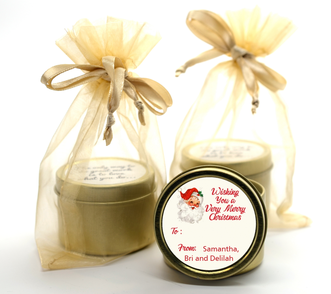 Vintage Santa - Christmas Gold Tin Candle Favors