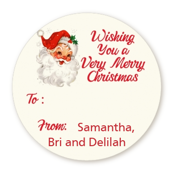 Vintage Santa - Round Personalized Christmas Sticker Labels