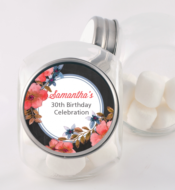 Watercolor Floral - Personalized Birthday Party Candy Jar