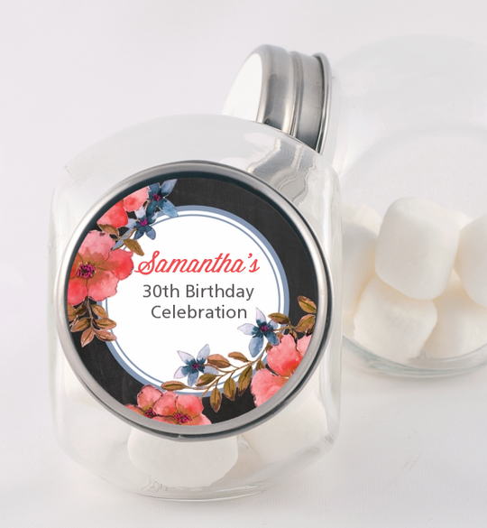 Watercolor Floral - Personalized Birthday Party Candy Jar