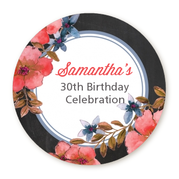 Watercolor Floral - Round Personalized Birthday Party Sticker Labels