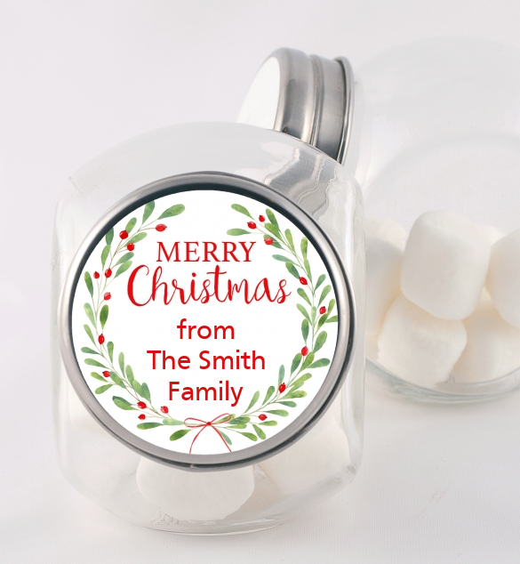 Watercolor Wreath - Personalized Christmas Candy Jar