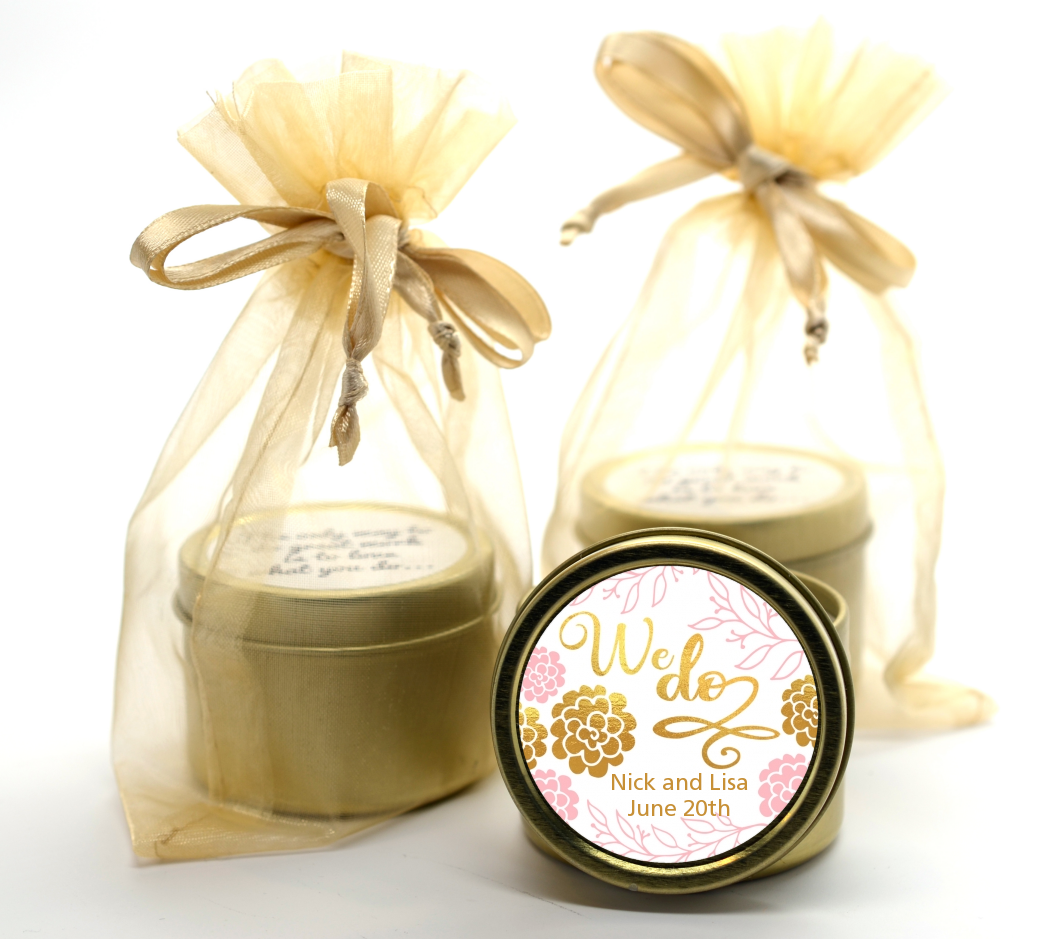 We Do - Bridal Shower Gold Tin Candle Favors