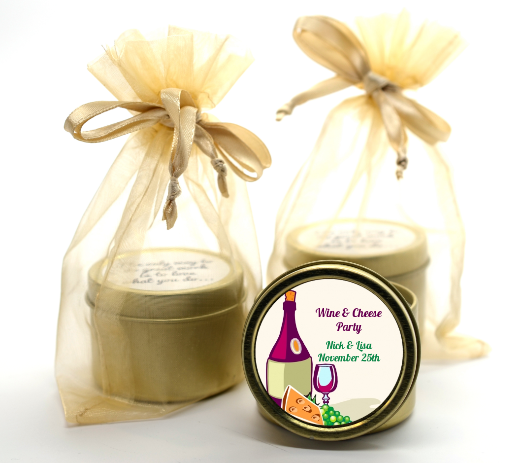 Wine & Cheese - Bridal Shower Gold Tin Candle Favors