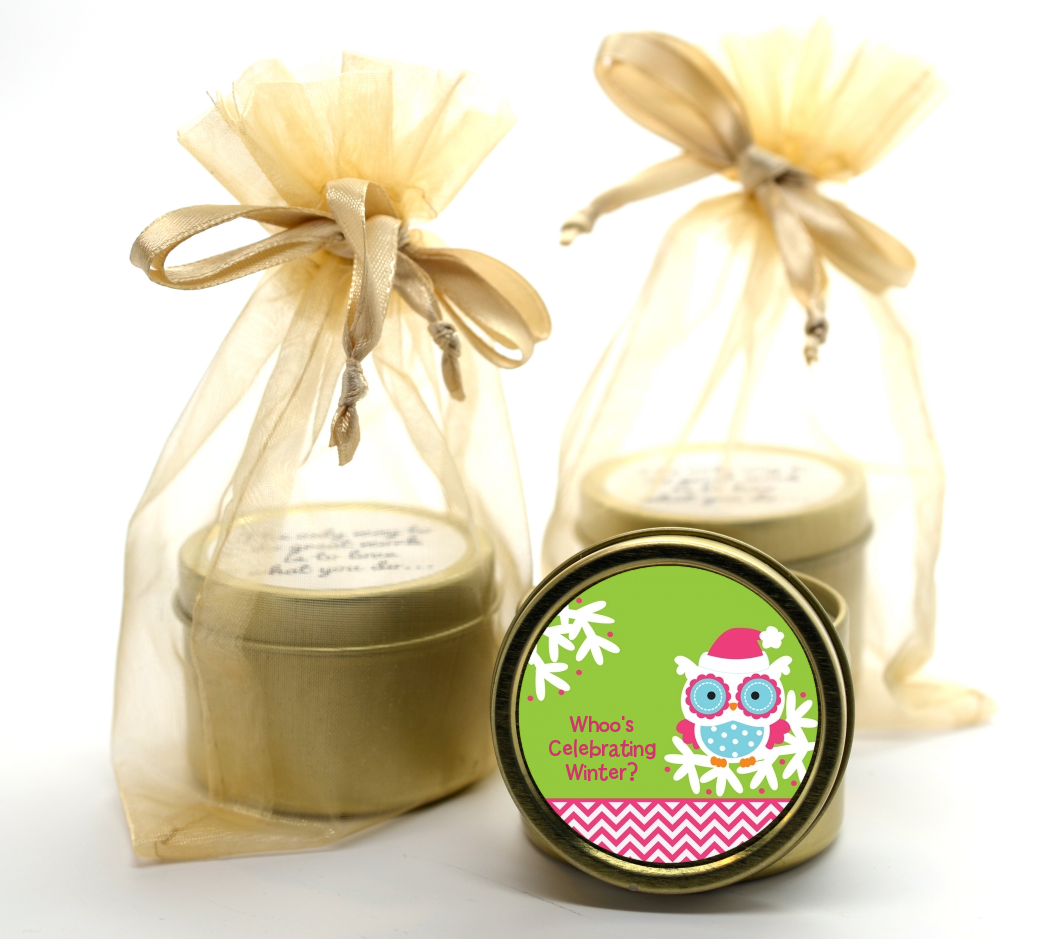 Winter Owl - Christmas Gold Tin Candle Favors