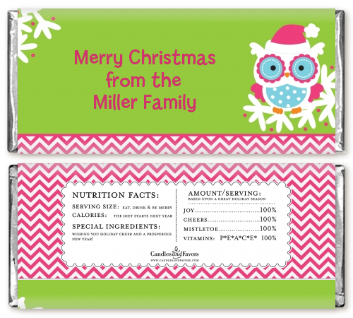 Winter Owl - Personalized Christmas Candy Bar Wrappers