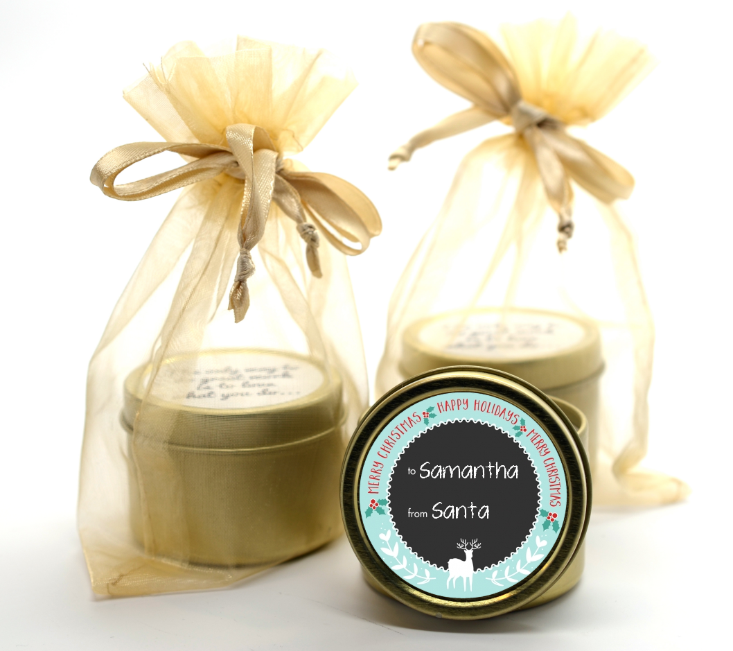 Winter Reindeer - Christmas Gold Tin Candle Favors