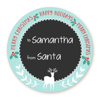 Winter Reindeer - Round Personalized Christmas Sticker Labels