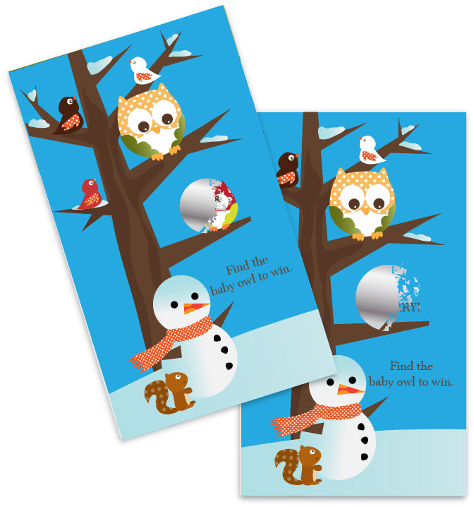 Owl - Winter Theme or Christmas - Baby Shower Scratch Off Game Tickets
