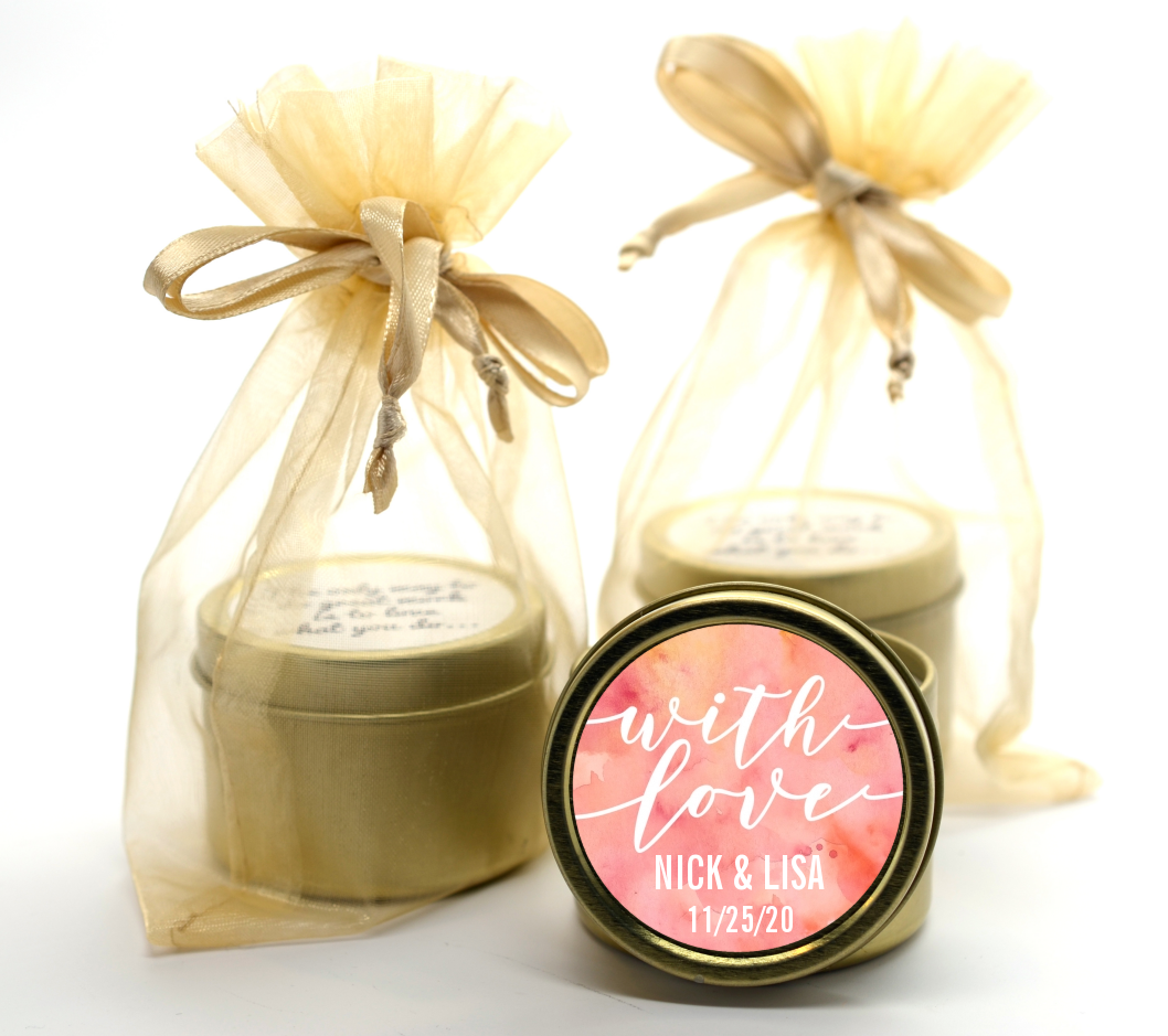 With Love - Bridal Shower Gold Tin Candle Favors