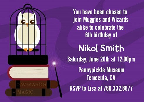 Wizard Tools & Owl - Birthday Party Invitations